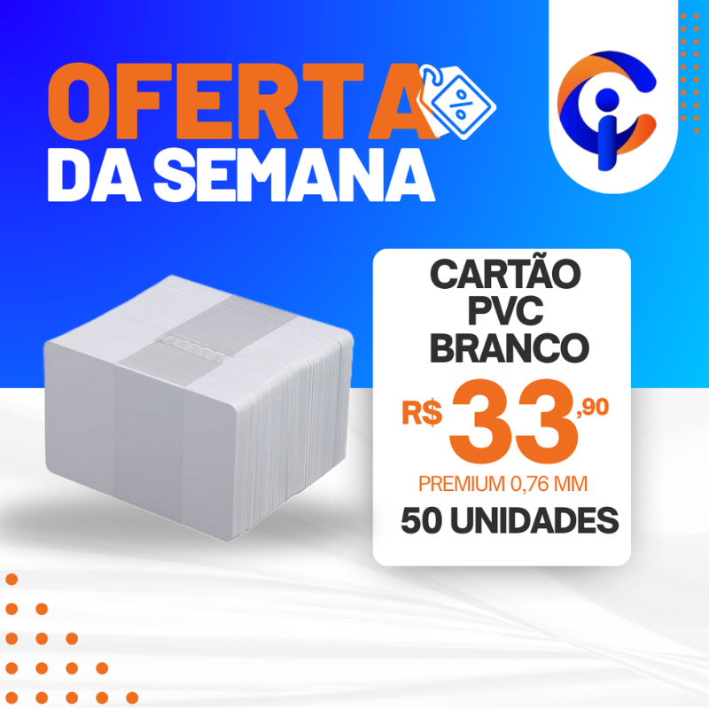 Especificação Técnica: Dimensões: 54mm x 86mm Espessura: 0,76mm Material: PVC Branco Imagens meramente ilustrativas Itens Inclusos: 50 unidade de cartão PVC branco